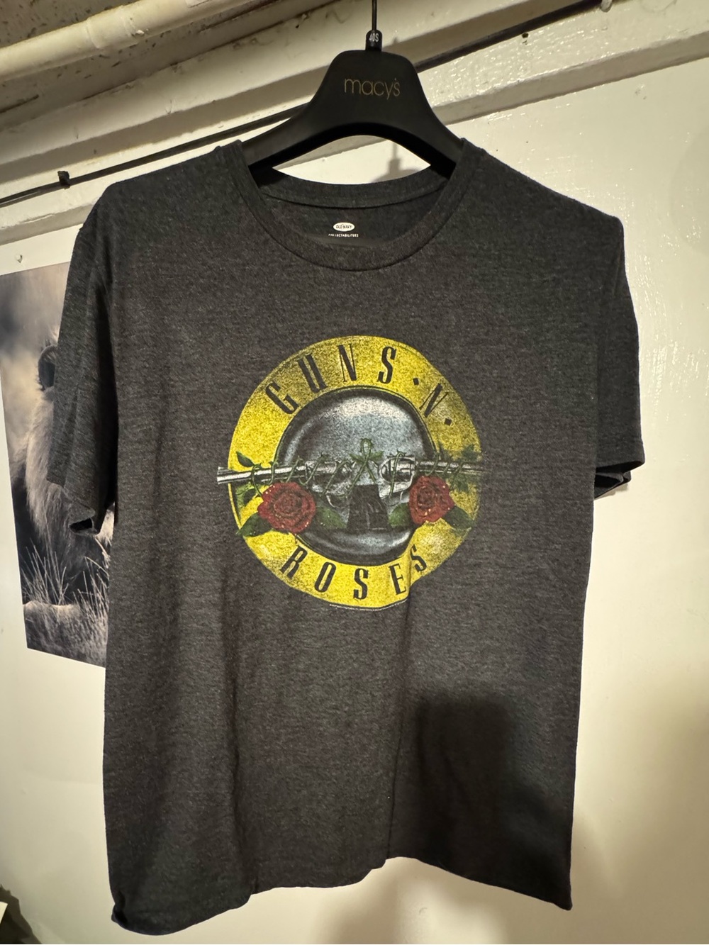 Old Navy Charcoal Guns N' Roses Graphic Tee with Yellow Emblem